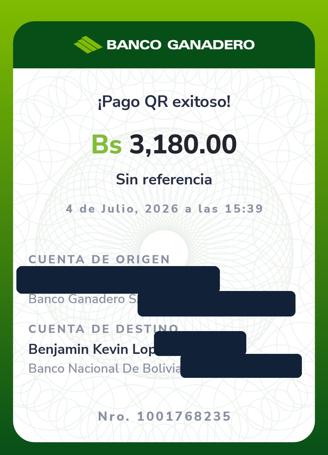 Comprobante Banco Ganadero
